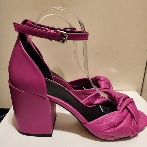 Rebecca Minkoff "Capriana" Fuchsia Leather Chunk Heel Sandals Sz.8.5 Ret.$175 - Picture 6 of 10